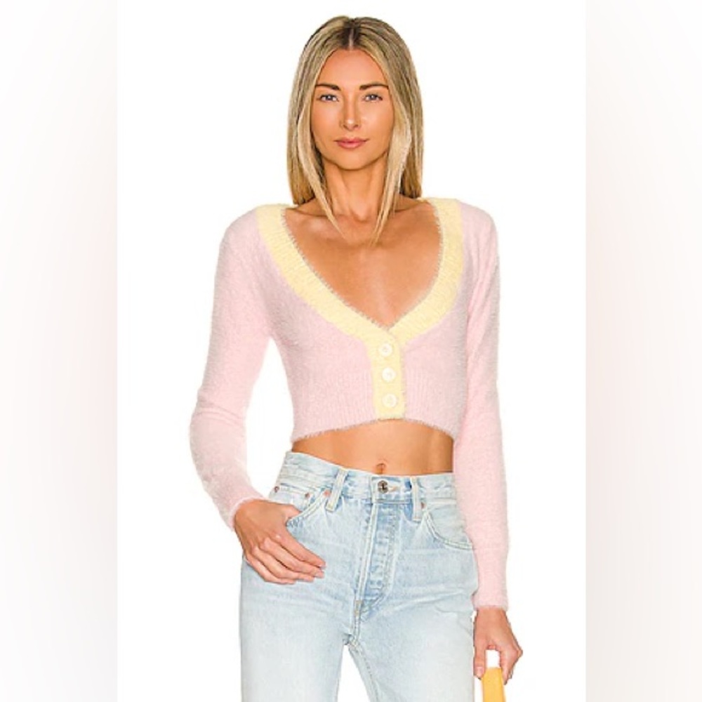 For Love & Lemons | Sheila Cropped Cardigan in Pink |Size S